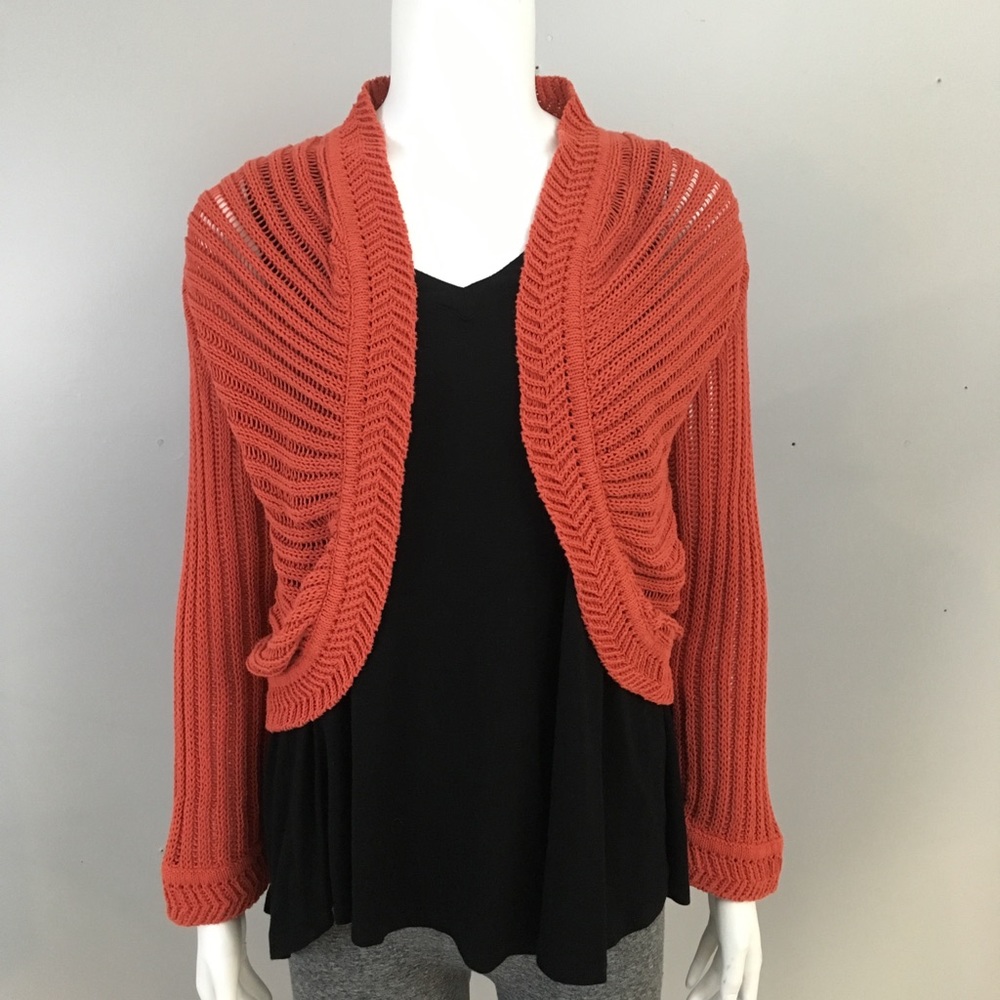 Yansi Fugel Open Cardigan Sweater Wrap Shawl Orange Chunky